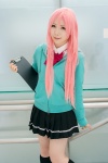 blouse bowtie clipboard cosplay emo kneesocks kuroko_no_basuke momoi_satsuki pink_hair pleated_skirt skirt sweater rating:Safe score:0 user:pixymisa