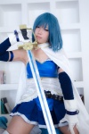 blue_hair camisole cape cosplay detached_sleeves gloves konoha miki_sayaka pleated_skirt puella_magi_madoka_magica skirt sword thighhighs zettai_ryouiki rating:Safe score:0 user:nil!