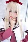 blonde_hair blue_eyes cosplay dress hairbow hiokichi jacket school_uniform toshino_kyoko yuruyuri rating:Safe score:2 user:pixymisa