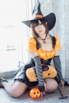 corset cosplay detached_sleeves dress fishnet_pantyhose narihara_riku necklace original pantyhose plushie pumpkin wand witch witch_hat rating:Safe score:1 user:pixymisa