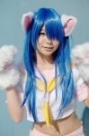 animal_ears blue_hair cat_ears cosplay croptop ikkitousen itsuki_akira kanu_unchou paw_gloves pleated_skirt sailor_uniform school_uniform skirt rating:Safe score:2 user:nil!