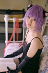 animal_ears bed cat_ears cleavage cosplay dress elbow_gloves gloves hina nagato_yuki purple_hair suzumiya_haruhi_no_yuuutsu thighhighs zettai_ryouiki rating:Safe score:1 user:nil!