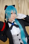aqua_hair blazer blouse bodysuit cosplay gloves hairbow hatsune_miku layla_(ii) ponytail project_diva top_hat vocaloid rating:Safe score:0 user:nil!