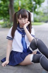 cosplay original pleated_skirt print_legwear sailor_uniform sakuya school_uniform skirt thighhighs twintails zettai_ryouiki rating:Safe score:1 user:nil!