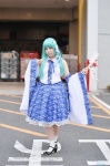aqua_hair blouse cosplay detached_sleeves irori_(ii) kochiya_sanae miko skirt socks touhou rating:Safe score:1 user:nil!