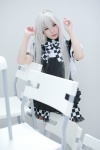 blouse bowtie cosplay green_eyes haiyore!_nyaruko-san jumper maitako nyaruko skirt thighhighs white_hair zettai_ryouiki rating:Safe score:0 user:pixymisa