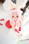 animal_ears bunny_ears cleavage cosplay dress headphones nitro_super_sonic pink_hair saku super_soniko thighhighs white_legwear zettai_ryouiki rating:Safe score:3 user:nil!