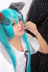 aqua_hair cosplay dress hairbows hatsune_miku natsu_yuki twintails vocaloid rating:Safe score:0 user:pixymisa