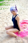 ayane_(doa) beach cosplay dead_or_alive headband inner_tube one-piece_swimsuit purple_hair school_swimsuit swimsuit tachibana_minami rating:Safe score:0 user:nil!