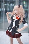 blonde_hair blouse boots cardigan choker cosplay danganronpa enoshima_junko kei pleated_skirt school_uniform skirt twintails rating:Safe score:0 user:nil!