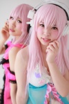 armbands babydoll bra cosplay headphones hiiragi_haruka natsuwo nitro_super_sonic panties pink_hair super_soniko rating:Safe score:0 user:pixymisa