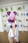animal_ears bikini bow_tie cat_ears cleavage cosplay dangerous_beast do_sukebe_reisou elbow_gloves fate/grand_order gloves hoodie mash_kyrielight mike muffler pink_hair swimsuit tail thighhighs rating:Safe score:0 user:nil!