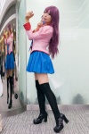 bakemonogatari blouse cosplay mituki_mio pleated_skirt purple_hair school_uniform senjougahara_hitagi skirt thighhighs tie zettai_ryouiki rating:Safe score:0 user:pixymisa