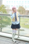 blouse boots cosplay harukanaru_toki_no_naka_de harukanaru_toki_no_naka_de_5 hasume_yuki mumu pink_hair pleated_skirt school_uniform skirt thighhighs tie vest zettai_ryouiki rating:Safe score:2 user:nil!