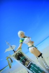 beach bikini black_legwear boots braid cosplay croptop half-skirt kantai_collection kuubo- ocean saku side-tie_bikini silver_hair swimsuit thigh_boots thighhighs unryuu_(kantai_collection) rating:Safe score:2 user:nil!