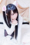 animal_ears bed black_legwear cat_ears cosplay lechat original sweater thighhighs white_cat_feed_diary rating:Safe score:2 user:nil!