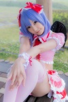 blouse blue_hair bonnet bow cosplay croptop half_skirt_open_front lenfried remilia_scarlet tail_plug thighhighs touhou wings rating:Questionable score:0 user:nil!