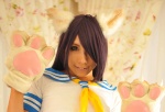 animal_ears cat_ears cosplay croptop ikkitousen kanu_unchou kuromitsu_seki_takashi non_(ii) paw_gloves purple_hair sailor_uniform school_uniform rating:Safe score:2 user:nil!