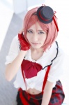 blouse cosplay croptop fingerless_gloves gloves haku love_live!_school_idol_project miniskirt nishikino_maki red_hair skirt suspenders top_hat rating:Safe score:0 user:nil!