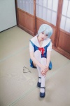 ayanami_rei blue_hair cosplay neon_genesis_evangelion red_eyes school_uniform tomiaaaaaaa white_legwear rating:Safe score:1 user:DarkSSA