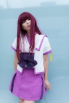 akizuki_maria asami_uki blouse blue_eyes bow cosplay from_the_new_world purple_hair school_uniform thighhighs rating:Safe score:1 user:pixymisa