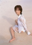 barefoot beach bikini blouse ocean open_clothes skirt swimsuit wet yasuda_misako ys_web_10 rating:Safe score:1 user:nil!