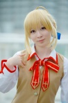 blonde_hair blouse cosplay fate/series fate/stay_night hairbow maropapi saber school_uniform vest rating:Safe score:0 user:nil!