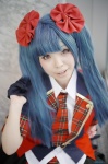 akb0048 blazer blouse blue_hair cosplay gloves hairbows hazuki_riko miniskirt skirt tie twintails watanabe_mayu_(cosplay) rating:Safe score:0 user:nil!