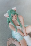 animal_ears boots camisole cat_ears cleavage cosplay enacat_(white_version) enako green_hair original paw_gloves skirt rating:Safe score:3 user:nil!
