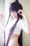 cosplay croptop ikkitousen kanu_unchou kibashi ponytail purple_hair tshirt rating:Safe score:4 user:nil!