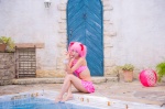 beach_ball bikini_top cosplay hair_ribbons kaname_madoka mashiro_yuki miniskirt pink_hair pool puella_magi_madoka_magica skirt swimsuit twintails wet rating:Safe score:0 user:nil!