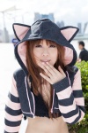 animal_ears bikini_top black_pink cat_ears cosplay croptop hoodie nanao_naru_original_character sumomo swimsuit rating:Safe score:0 user:pixymisa