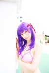 bikini_top cleavage cosplay fate/series fate/stay_night hair_ribbons matou_sakura purple_hair sachi_budou swimsuit rating:Safe score:0 user:nil!