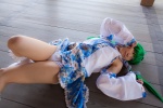 cosplay detached_sleeves green_hair kochiya_sanae lenfried miniskirt panties skirt socks touhou rating:Safe score:2 user:nil!