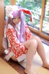 animal_ears barefoot bunny_ears cosplay enako purple_hair reisen_udongein_inaba robe touhou rating:Safe score:3 user:nil!