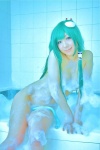 bathroom bathtub cleavage cosplay green_hair hanamura_misaki kochiya_sanae soap_suds touhou touhou_kinbauchou wet rating:Safe score:0 user:nil!