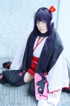 cosplay glaive hairband hakama_skirt horns inu_boku_secret_service kimono nekozawa_riri pantyhose purple_hair scarf sheer_legwear shirakiin_ririchiyo rating:Safe score:0 user:nil!