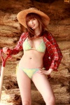 bikini cleavage flannel_shirt morishita_yuuri pitchfork side-tie_bikini straw_hat swimsuit rating:Safe score:0 user:nil!