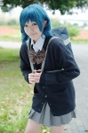 backpack blouse blue_hair cardigan cosplay crosscrossplay crossplay hori-san_to_miyamura-kun koka pleated_skirt school_uniform skirt tanihara_makio rating:Safe score:0 user:nil!