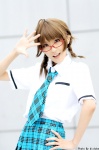 ahoge akizuki_ritsuko blouse chamaro cosplay glasses idolmaster pleated_skirt school_uniform skirt tie twintails rating:Safe score:1 user:nil!
