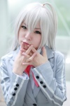 blazer blouse bowtie cosplay green_eyes haiyore!_nyaruko-san maitako nyaruko white_hair rating:Safe score:0 user:pixymisa