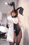animal_ears bodysuit bunny_ears bunny_girl coat cosplay fishnet_pantyhose hairband hair_ribbons pantyhose pvc suzumiya_haruhi suzumiya_haruhi_no_yuuutsu tsukimiya_usagi rating:Safe score:2 user:nil!