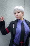 aoi_mameta cosplay dress_shirt jacket silver_hair tie umineko_no_naku_koro_ni ushiromiya_kyrie rating:Safe score:0 user:nil!