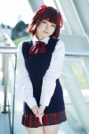 amami_haruka blouse cosplay hair_ribbons hana_(iii) idolmaster pleated_skirt ribbon_tie skirt sweater rating:Safe score:0 user:pixymisa