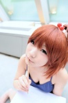 camisole cleavage cosplay kagune marui_futaba mitsudomoe ponytail red_hair rating:Safe score:4 user:xkaras
