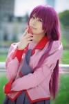 bakemonogatari blouse cosplay pleated_skirt purple_hair satori school_uniform senjougahara_hitagi skirt stapler tie rating:Safe score:1 user:nil!
