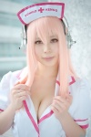 cleavage cosplay headphones momokawa_hina nitro_super_sonic nurse nurse_cap nurse_uniform pink_eyes pink_hair super_soniko rating:Safe score:1 user:pixymisa