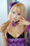 blonde_hair bra choker cleavage cosplay dress hairbow himezaki_reika macross macross_frontier microphone sheryl_nome rating:Safe score:1 user:nil!