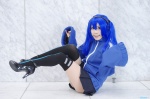 blue_hair cosplay ene headphones kagerou_project mashiro_ayaki pantyhose pleated_skirt print_legwear sheer_legwear skirt thighhighs track_jacket twintails zettai_ryouiki rating:Safe score:3 user:nil!