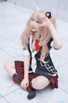 blonde_hair blouse boots cardigan choker cleavage cosplay danganronpa enoshima_junko kei pleated_skirt school_uniform skirt twintails rating:Safe score:0 user:nil!